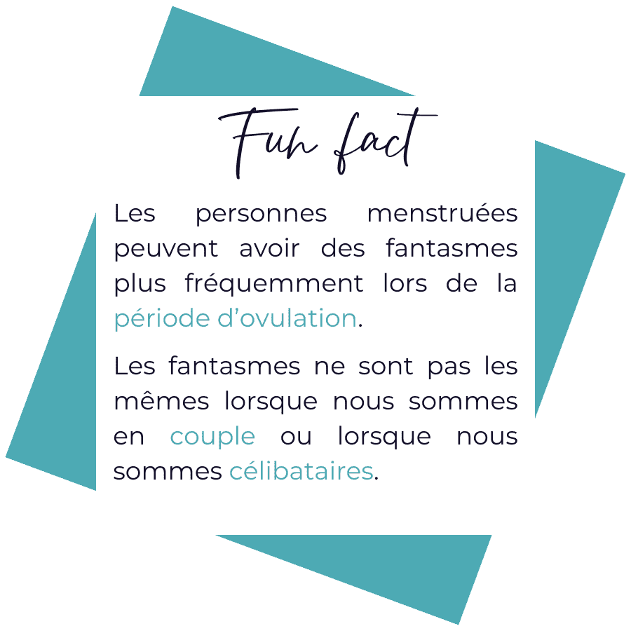 Les personnes menstruées peuvent avoir des fantasmes plus fréquemment lors de la période d’ovulation.

Les fantasmes ne sont pas les mêmes lorsque nous sommes en couple ou lorsque nous sommes célibataires.